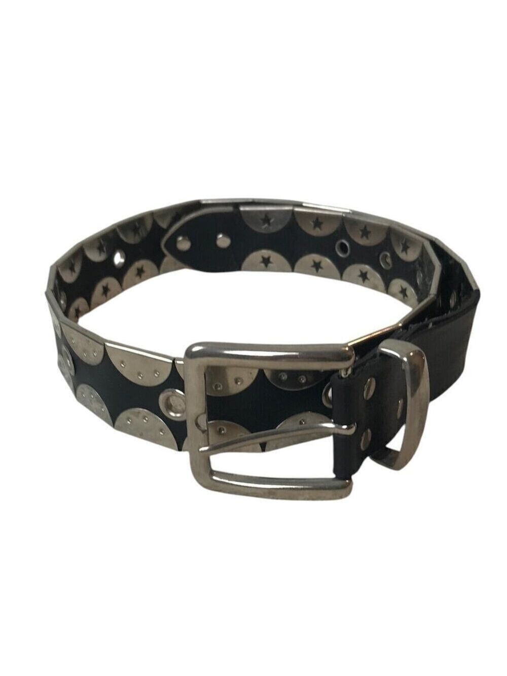 Black Leather Belt With Silver Coloured Flat Studs Statement Piece Size S - Picture 3 of 5